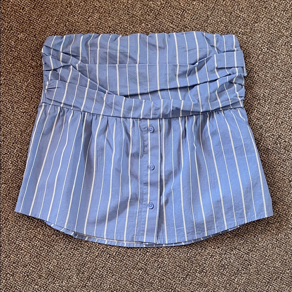 Only Blue and White Strapless Blouse